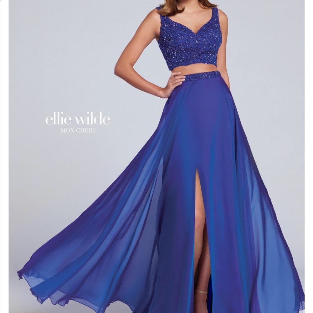 Ellie Wilde Purple 2 Piece Long Prom Dress Size 4